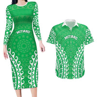 Custom Cook Islands Mitiaro Couples Matching Long Sleeve Bodycon Dress and Hawaiian Shirt Polynesian Tribal Tattoo