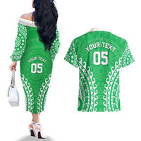 Custom Cook Islands Mitiaro Couples Matching Off The Shoulder Long Sleeve Dress and Hawaiian Shirt Polynesian Tribal Tattoo