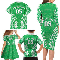 Custom Cook Islands Mitiaro Family Matching Long Sleeve Bodycon Dress and Hawaiian Shirt Polynesian Tribal Tattoo