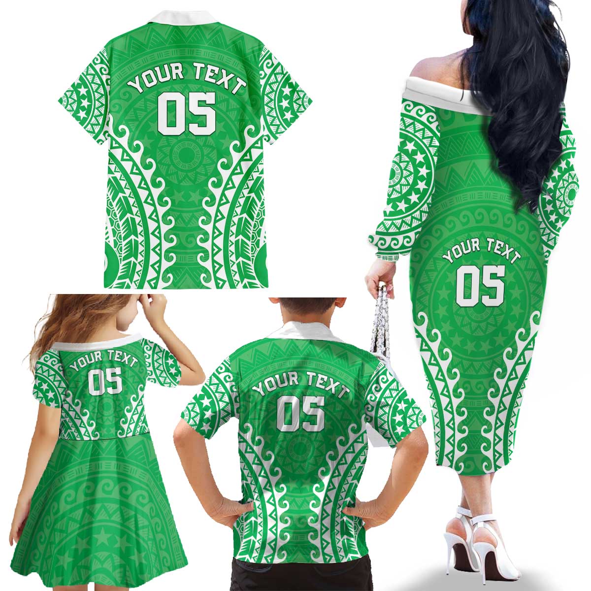 Custom Cook Islands Mitiaro Family Matching Off The Shoulder Long Sleeve Dress and Hawaiian Shirt Polynesian Tribal Tattoo
