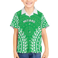 Custom Cook Islands Mitiaro Family Matching Off The Shoulder Long Sleeve Dress and Hawaiian Shirt Polynesian Tribal Tattoo