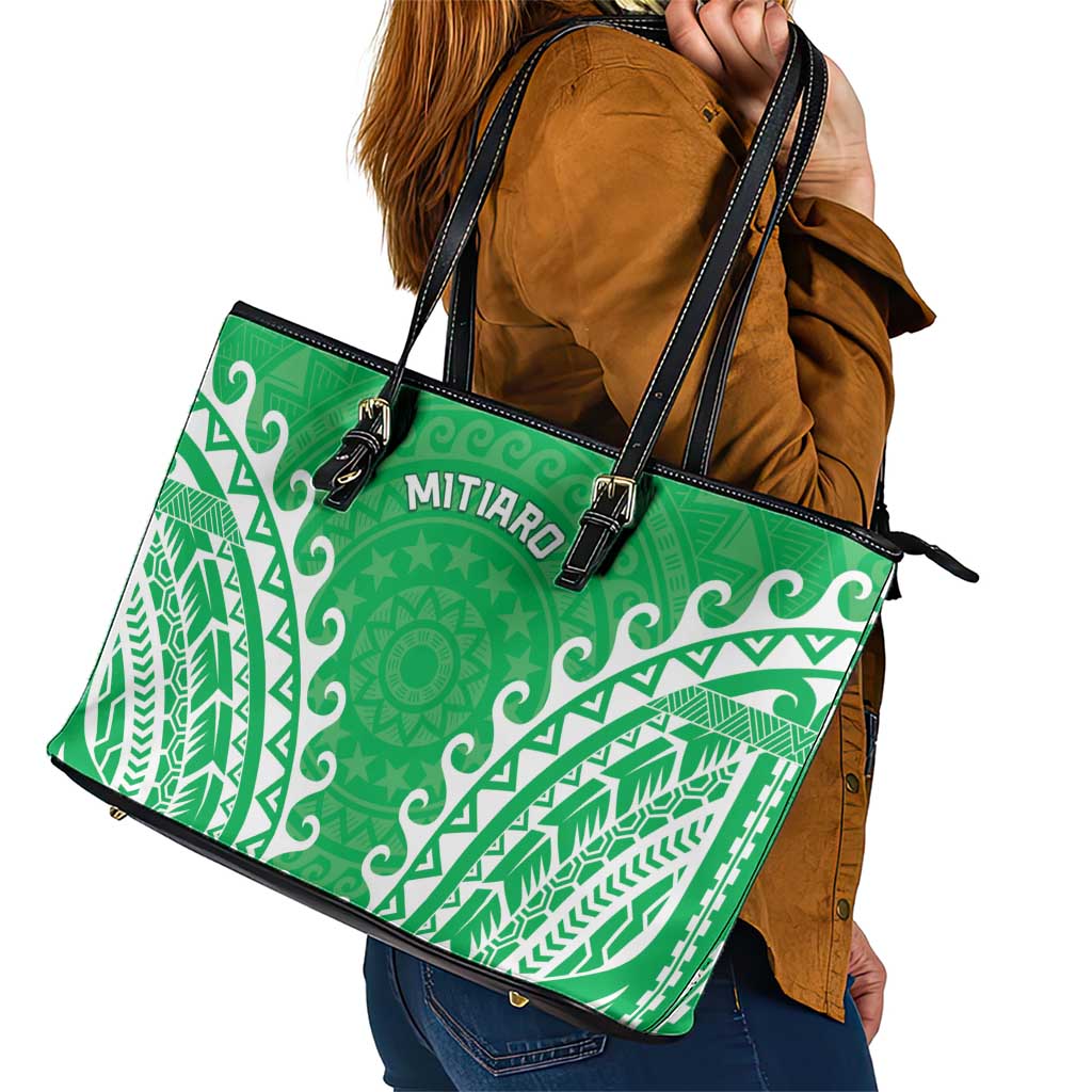 Custom Cook Islands Mitiaro Leather Tote Bag Polynesian Tribal Tattoo