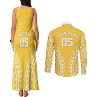 Custom Cook Islands Aitutaki Couples Matching Tank Maxi Dress and Long Sleeve Button Shirt Polynesian Tribal Tattoo