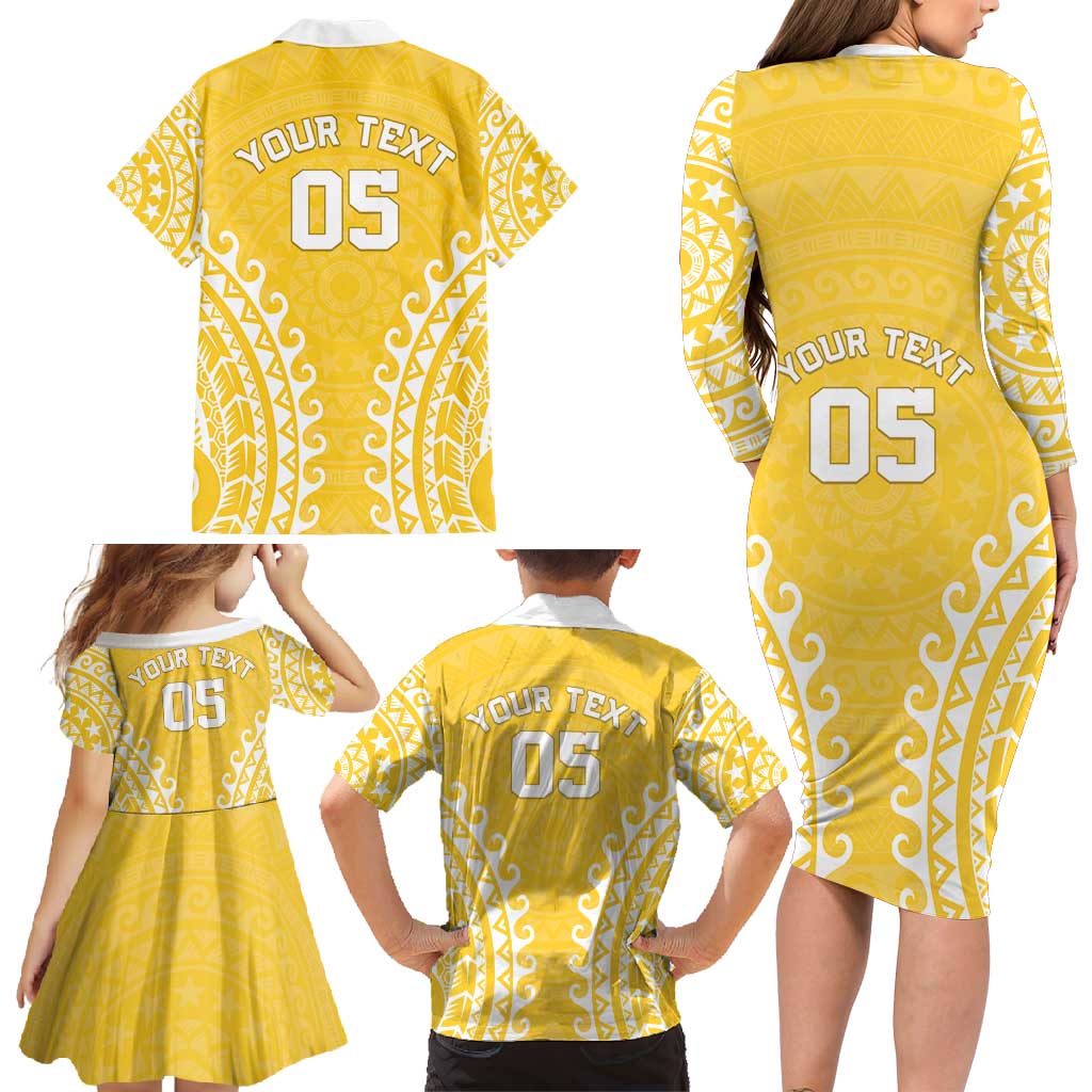 Custom Cook Islands Aitutaki Family Matching Long Sleeve Bodycon Dress and Hawaiian Shirt Polynesian Tribal Tattoo