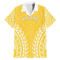 Custom Cook Islands Aitutaki Family Matching Puletasi and Hawaiian Shirt Polynesian Tribal Tattoo LT05 Dad's Shirt - Short Sleeve Yellow - Polynesian Pride
