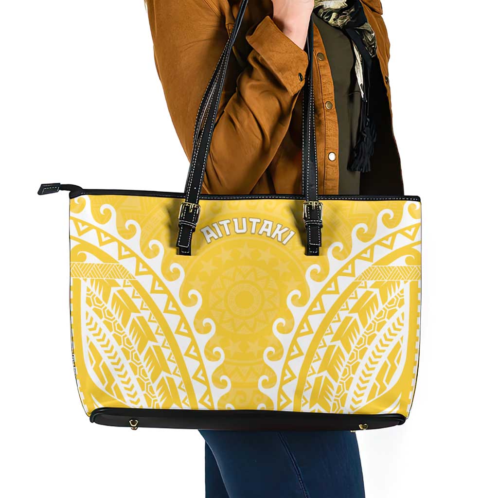 Custom Cook Islands Aitutaki Leather Tote Bag Polynesian Tribal Tattoo