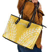Custom Cook Islands Aitutaki Leather Tote Bag Polynesian Tribal Tattoo