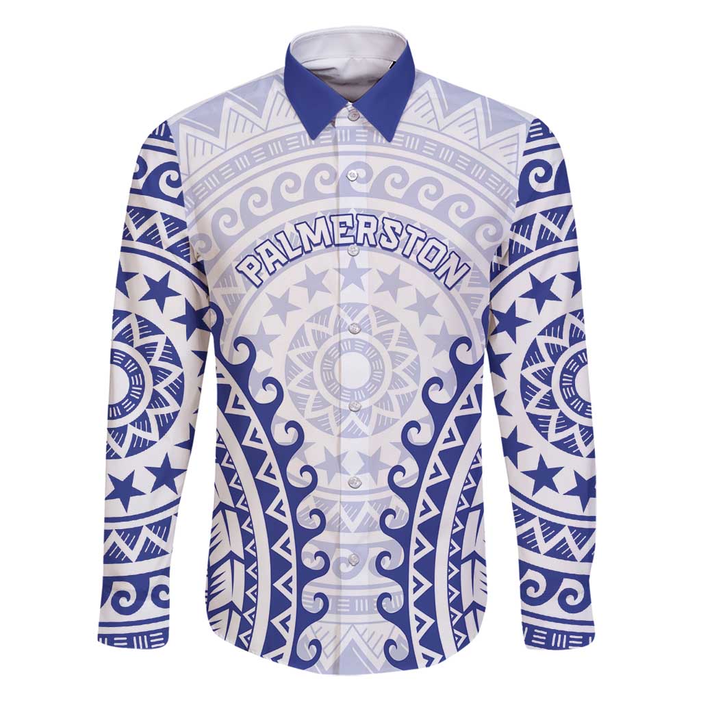 Custom Cook Islands Palmerston Family Matching Long Sleeve Bodycon Dress and Hawaiian Shirt Polynesian Tribal Tattoo LT05 Dad's Shirt - Long Sleeve Navy - Polynesian Pride
