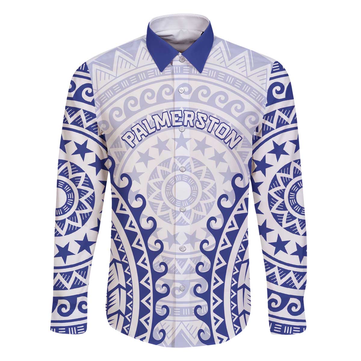 Custom Cook Islands Palmerston Family Matching Off The Shoulder Long Sleeve Dress and Hawaiian Shirt Polynesian Tribal Tattoo LT05 Dad's Shirt - Long Sleeve Navy - Polynesian Pride