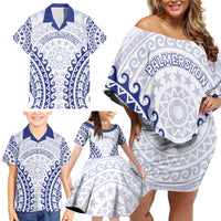 Custom Cook Islands Palmerston Family Matching Off Shoulder Short Dress and Hawaiian Shirt Polynesian Tribal Tattoo LT05 - Polynesian Pride