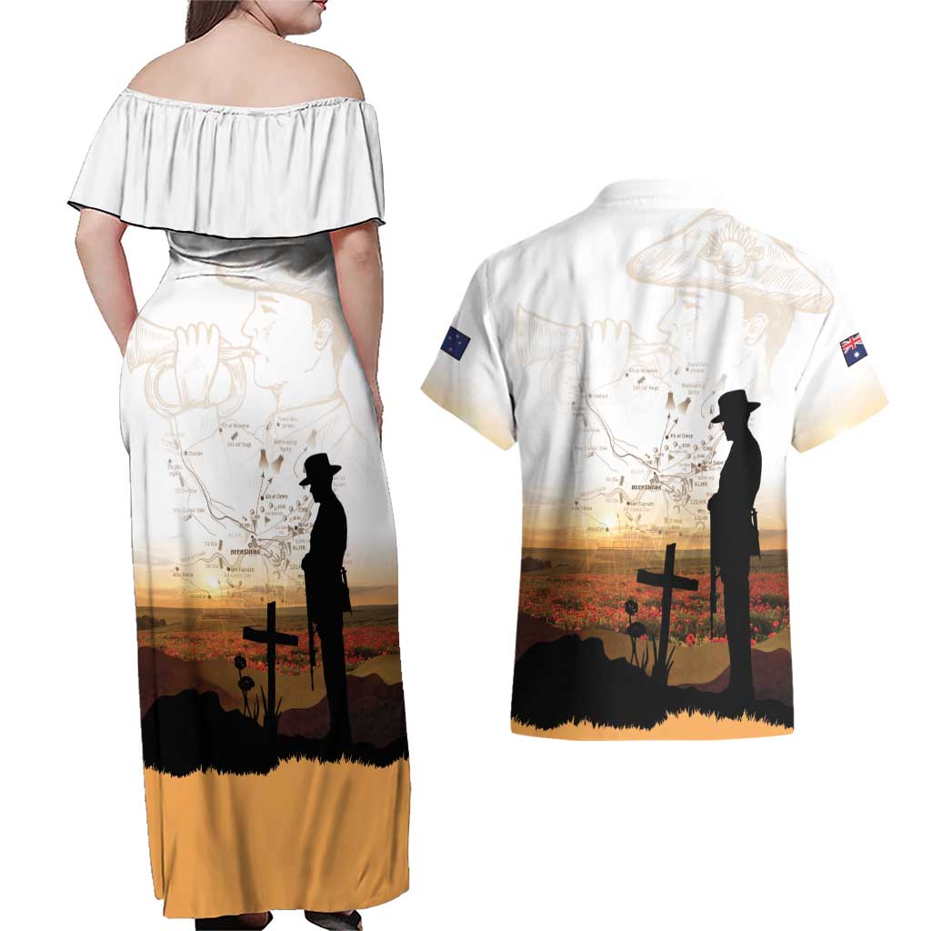 Australia And New Zealand ANZAC Day Couples Matching Off Shoulder Maxi Dress and Hawaiian Shirt Battle Of Beersheba LT05 - Polynesian Pride