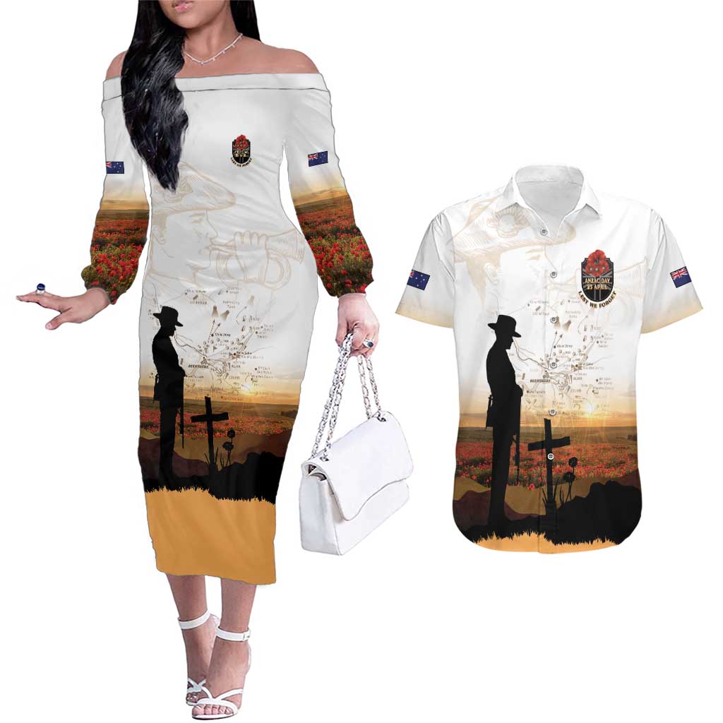 Australia And New Zealand ANZAC Day Couples Matching Off The Shoulder Long Sleeve Dress and Hawaiian Shirt Battle Of Beersheba