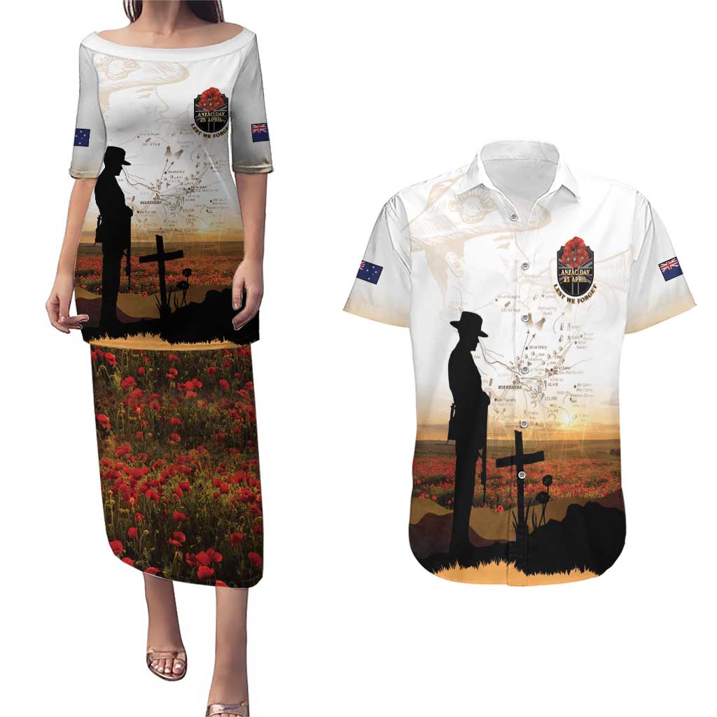 Australia And New Zealand ANZAC Day Couples Matching Puletasi and Hawaiian Shirt Battle Of Beersheba LT05 Beige - Polynesian Pride