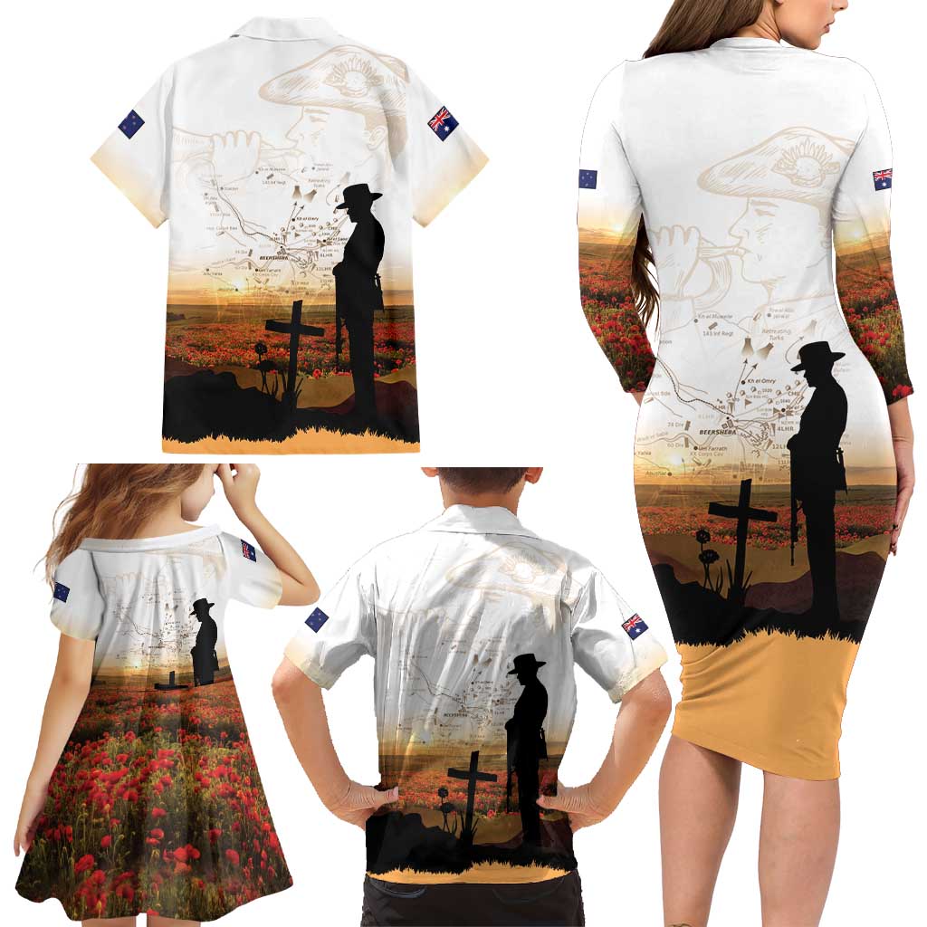 Australia And New Zealand ANZAC Day Family Matching Long Sleeve Bodycon Dress and Hawaiian Shirt Battle Of Beersheba LT05 - Polynesian Pride
