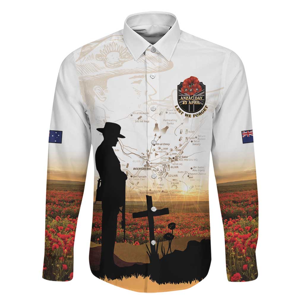 Australia And New Zealand ANZAC Day Family Matching Mermaid Dress and Hawaiian Shirt Battle Of Beersheba LT05 Dad's Shirt - Long Sleeve Beige - Polynesian Pride