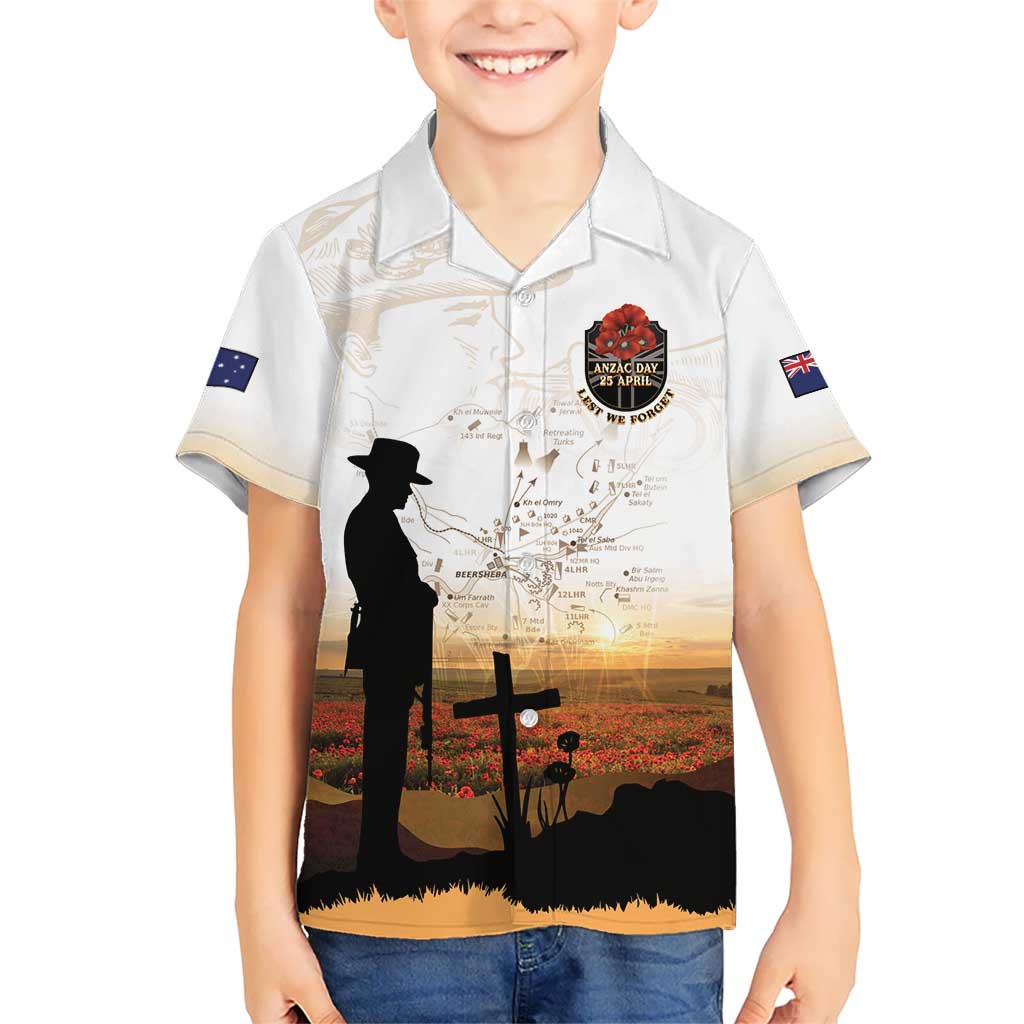 Australia And New Zealand ANZAC Day Family Matching Short Sleeve Bodycon Dress and Hawaiian Shirt Battle Of Beersheba LT05 Son's Shirt Beige - Polynesian Pride