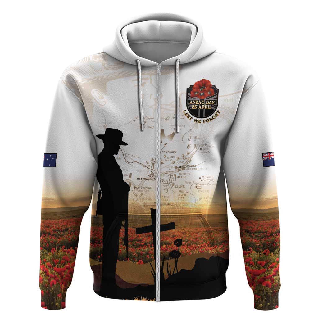 Australia And New Zealand ANZAC Day Hoodie Battle Of Beersheba LT05 Zip Hoodie Beige - Polynesian Pride