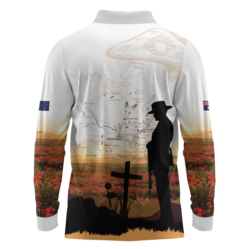 Australia And New Zealand ANZAC Day Long Sleeve Polo Shirt Battle Of Beersheba