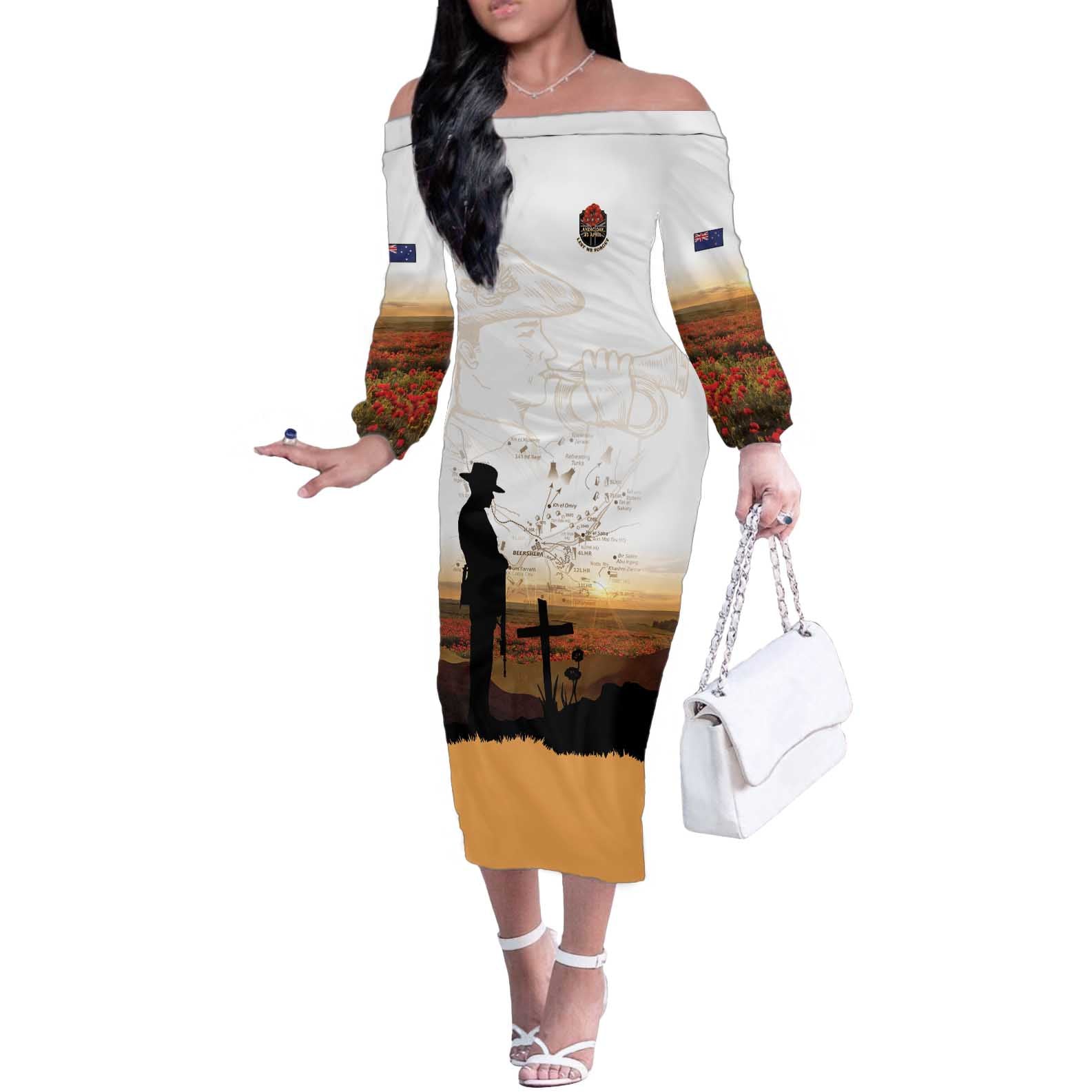Australia And New Zealand ANZAC Day Off The Shoulder Long Sleeve Dress Battle Of Beersheba