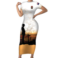 Australia And New Zealand ANZAC Day Short Sleeve Bodycon Dress Battle Of Beersheba LT05 Long Dress Beige - Polynesian Pride