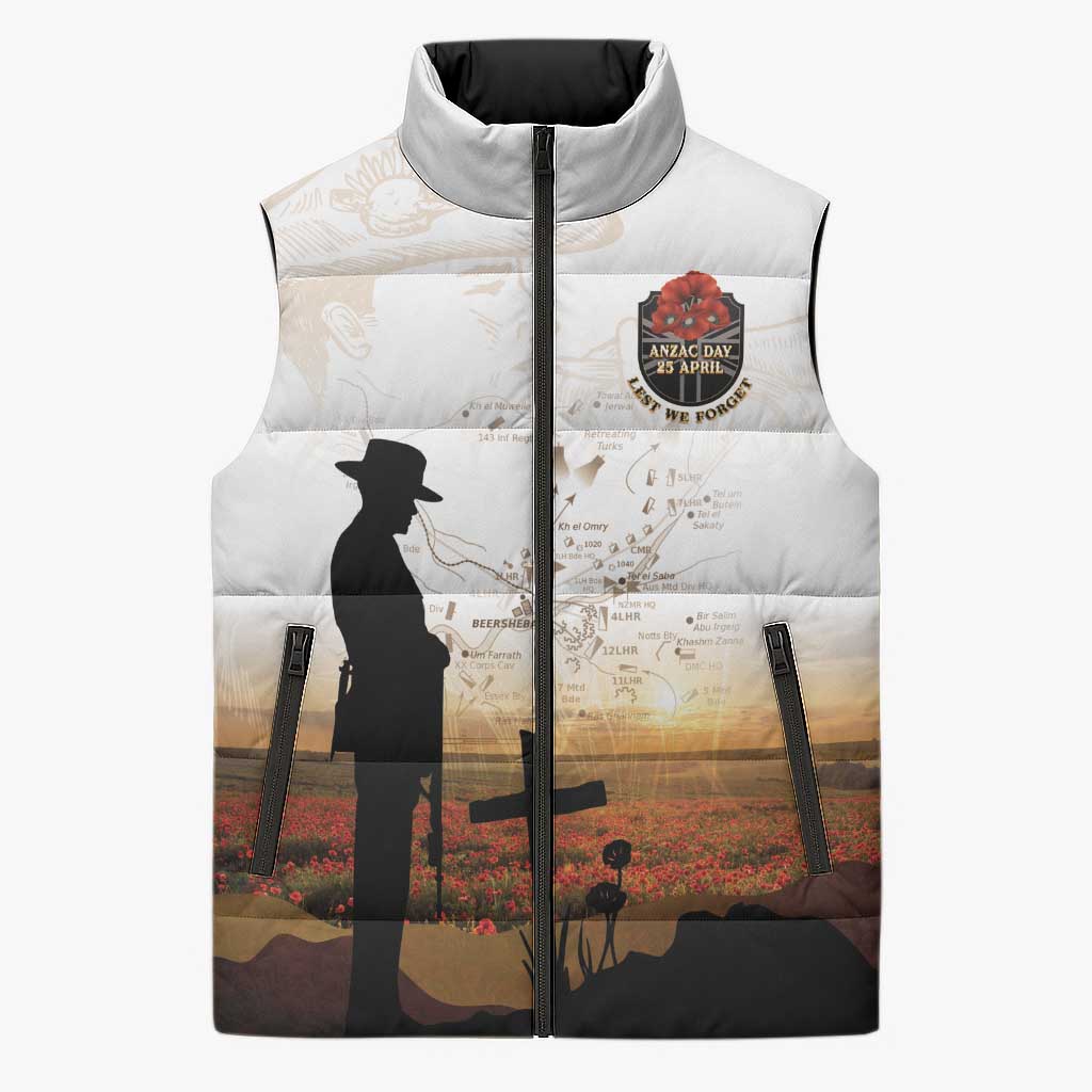Australia And New Zealand ANZAC Day Sleeveless Puffer Jacket Battle Of Beersheba LT05 Unisex Beige - Polynesian Pride
