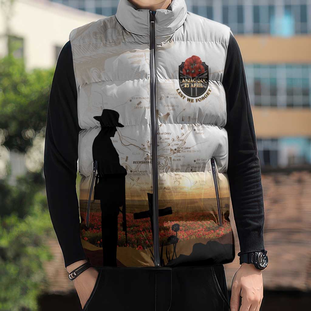 Australia And New Zealand ANZAC Day Sleeveless Puffer Jacket Battle Of Beersheba LT05 - Polynesian Pride