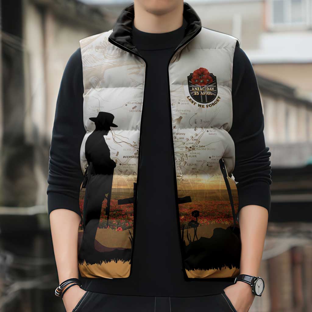 Australia And New Zealand ANZAC Day Sleeveless Puffer Jacket Battle Of Beersheba LT05 - Polynesian Pride
