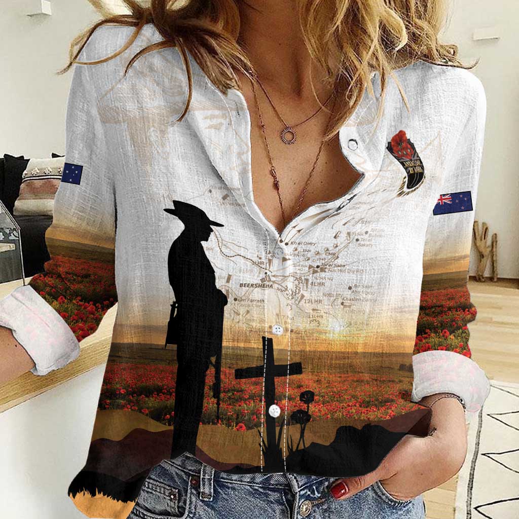 Australia And New Zealand ANZAC Day Women Casual Shirt Battle Of Beersheba LT05 Female Beige - Polynesian Pride