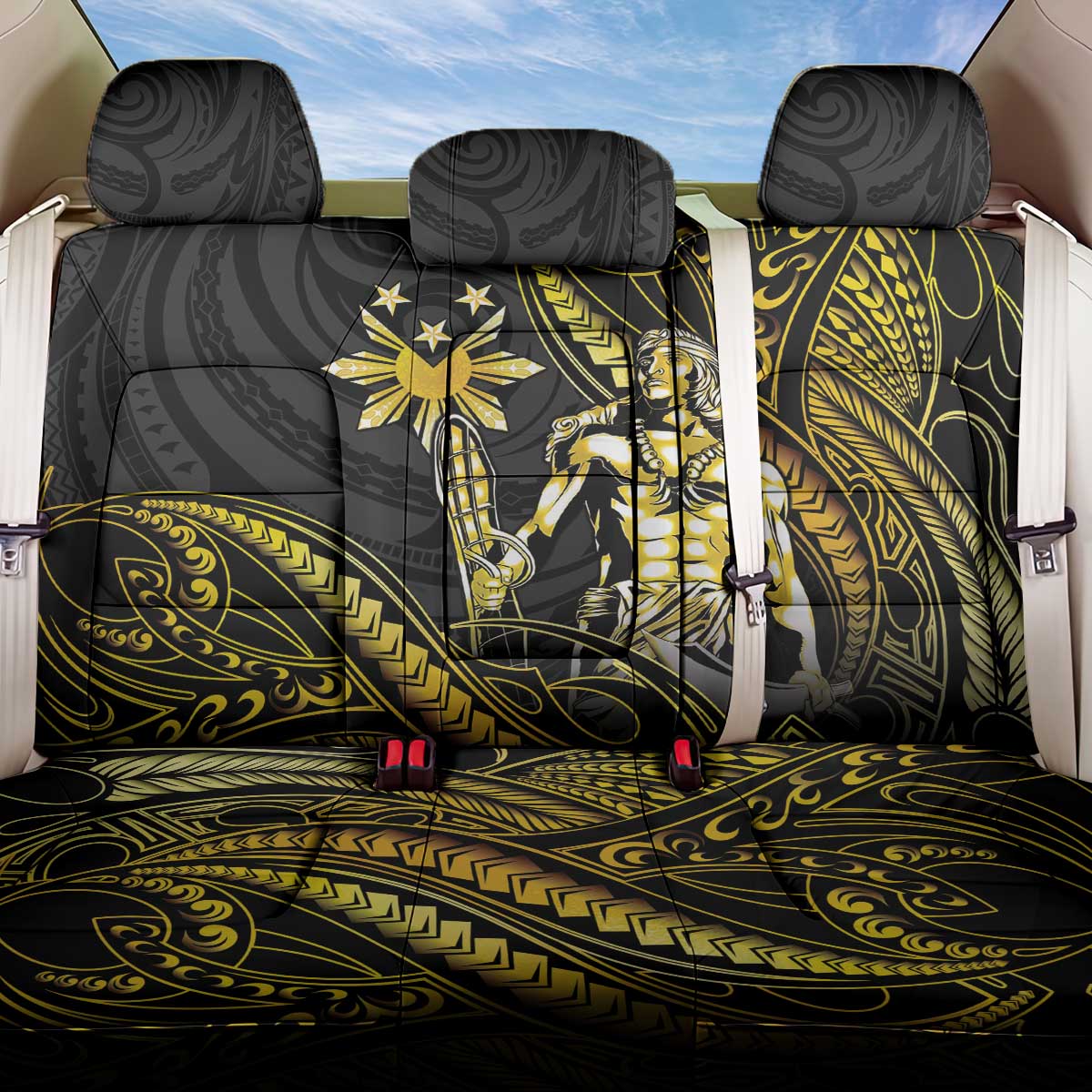 Filipinos Lapu Lapu Hero Back Car Seat Cover Gold Polynesian Tribal Tattoo