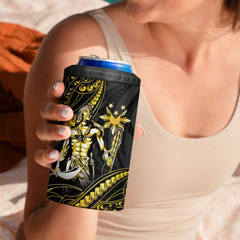 Filipinos Lapu Lapu Hero 4 in 1 Can Cooler Tumbler Gold Polynesian Tribal Tattoo