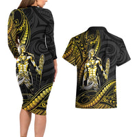Filipinos Lapu Lapu Hero Couples Matching Long Sleeve Bodycon Dress and Hawaiian Shirt Gold Polynesian Tribal Tattoo LT05 - Polynesian Pride