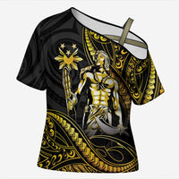 Filipinos Lapu Lapu Hero Cross Shoulder Shirt Gold Polynesian Tribal Tattoo LT05 Female Gold - Polynesian Pride