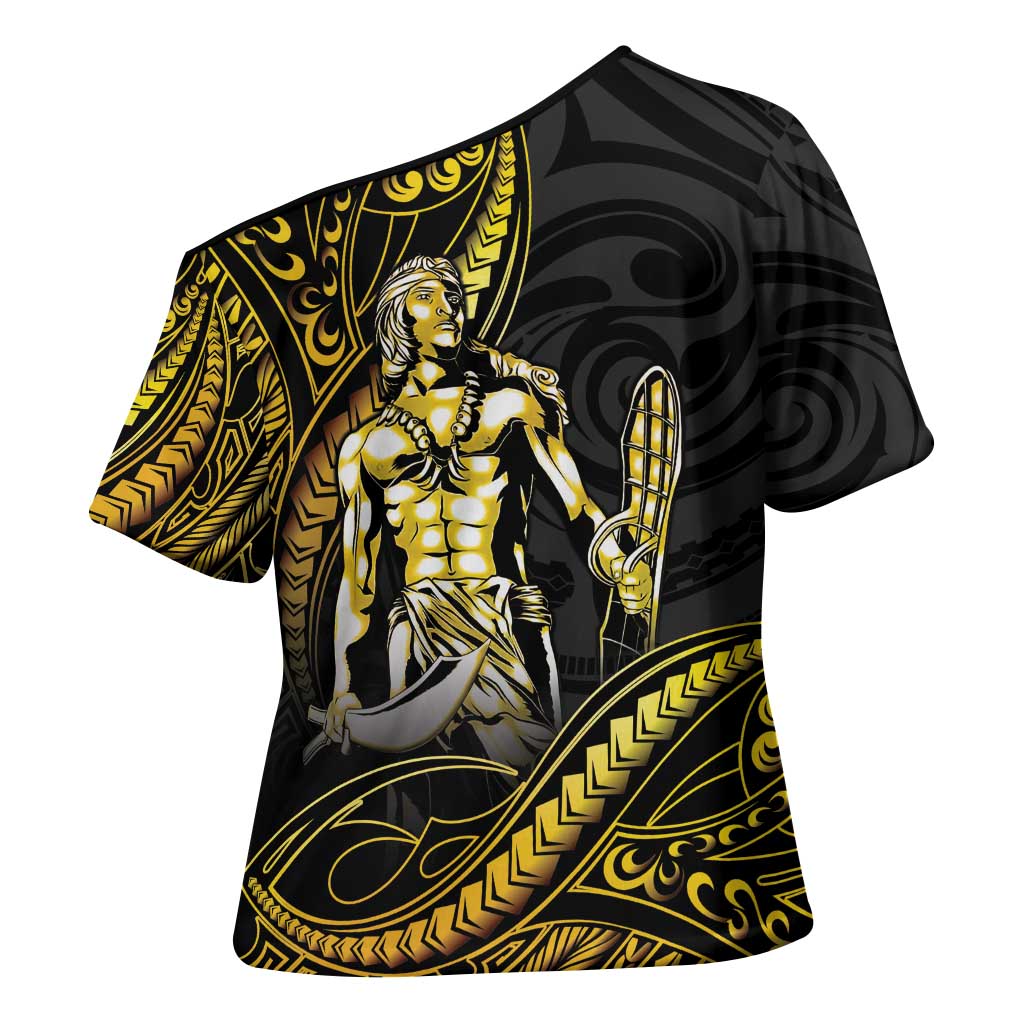 Filipinos Lapu Lapu Hero Cross Shoulder Shirt Gold Polynesian Tribal Tattoo LT05 - Polynesian Pride