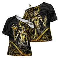 Filipinos Lapu Lapu Hero Cross Shoulder Shirt Gold Polynesian Tribal Tattoo LT05 - Polynesian Pride
