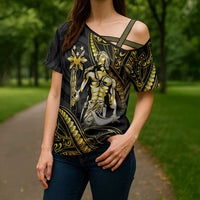 Filipinos Lapu Lapu Hero Cross Shoulder Shirt Gold Polynesian Tribal Tattoo LT05 - Polynesian Pride