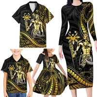 Filipinos Lapu Lapu Hero Family Matching Long Sleeve Bodycon Dress and Hawaiian Shirt Gold Polynesian Tribal Tattoo LT05 - Polynesian Pride