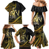 Filipinos Lapu Lapu Hero Family Matching Mermaid Dress and Hawaiian Shirt Gold Polynesian Tribal Tattoo LT05 - Polynesian Pride