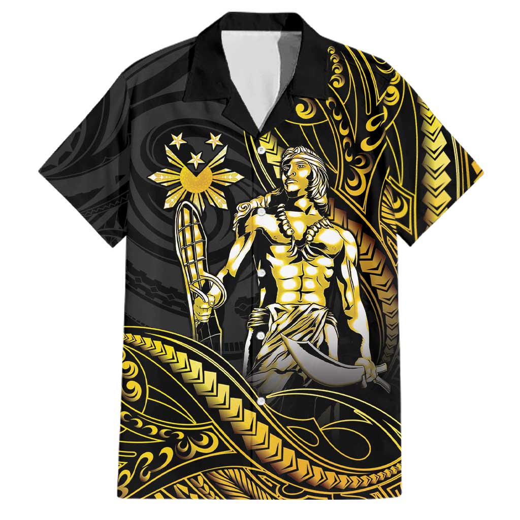 Filipinos Lapu Lapu Hero Family Matching Mermaid Dress and Hawaiian Shirt Gold Polynesian Tribal Tattoo LT05 Dad's Shirt - Short Sleeve Gold - Polynesian Pride