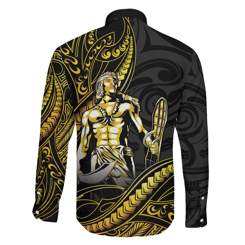 Filipinos Lapu Lapu Hero Family Matching Off The Shoulder Long Sleeve Dress and Hawaiian Shirt Gold Polynesian Tribal Tattoo LT05 - Polynesian Pride