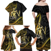 Filipinos Lapu Lapu Hero Family Matching Off Shoulder Maxi Dress and Hawaiian Shirt Gold Polynesian Tribal Tattoo LT05 - Polynesian Pride