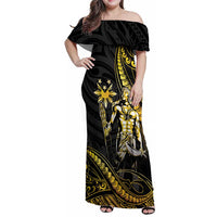 Filipinos Lapu Lapu Hero Family Matching Off Shoulder Maxi Dress and Hawaiian Shirt Gold Polynesian Tribal Tattoo LT05 Mom's Dress Gold - Polynesian Pride