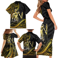 Filipinos Lapu Lapu Hero Family Matching Short Sleeve Bodycon Dress and Hawaiian Shirt Gold Polynesian Tribal Tattoo LT05 - Polynesian Pride