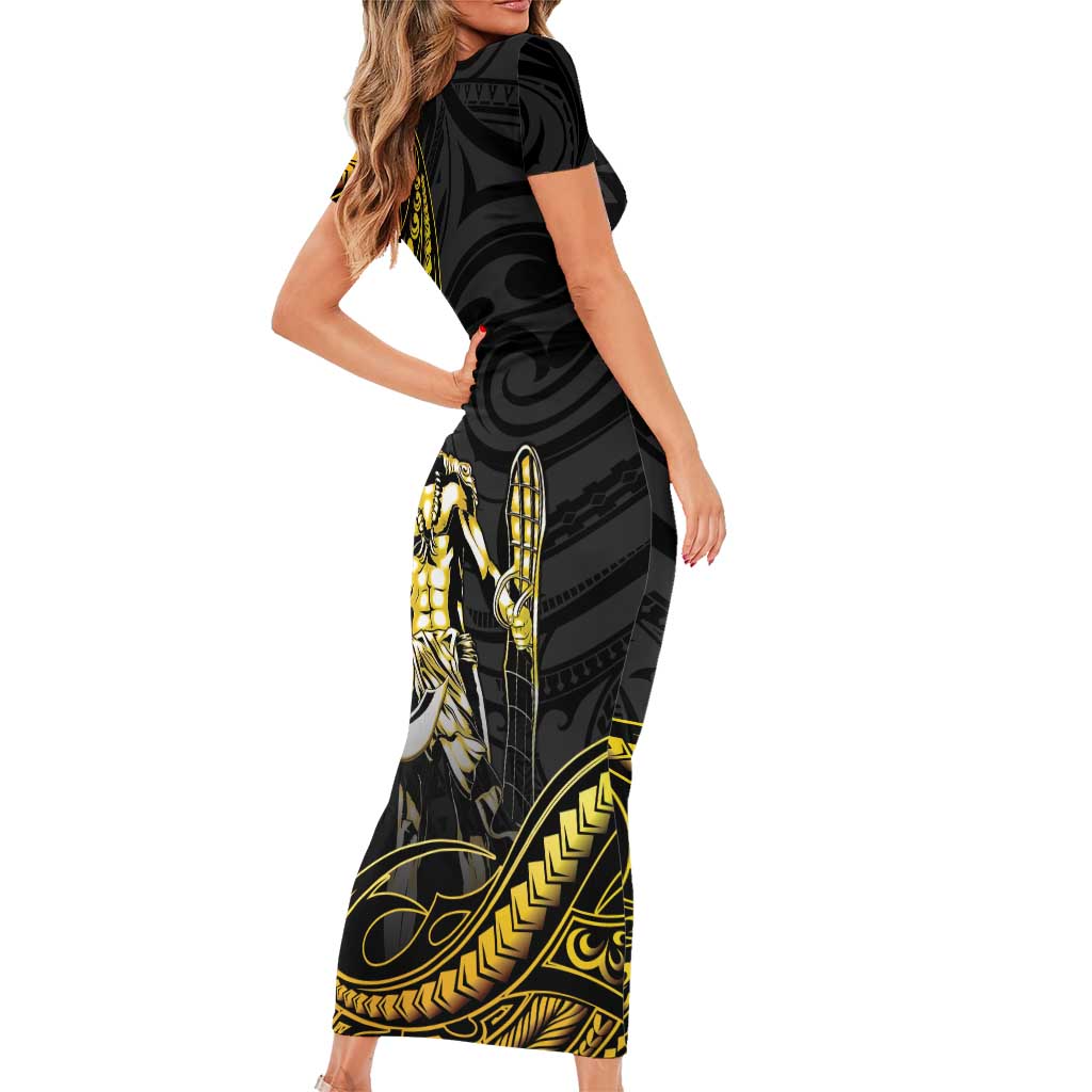 Filipinos Lapu Lapu Hero Family Matching Short Sleeve Bodycon Dress and Hawaiian Shirt Gold Polynesian Tribal Tattoo LT05 - Polynesian Pride
