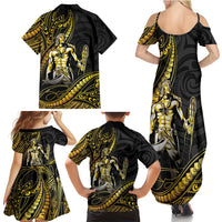 Filipinos Lapu Lapu Hero Family Matching Summer Maxi Dress and Hawaiian Shirt Gold Polynesian Tribal Tattoo LT05 - Polynesian Pride