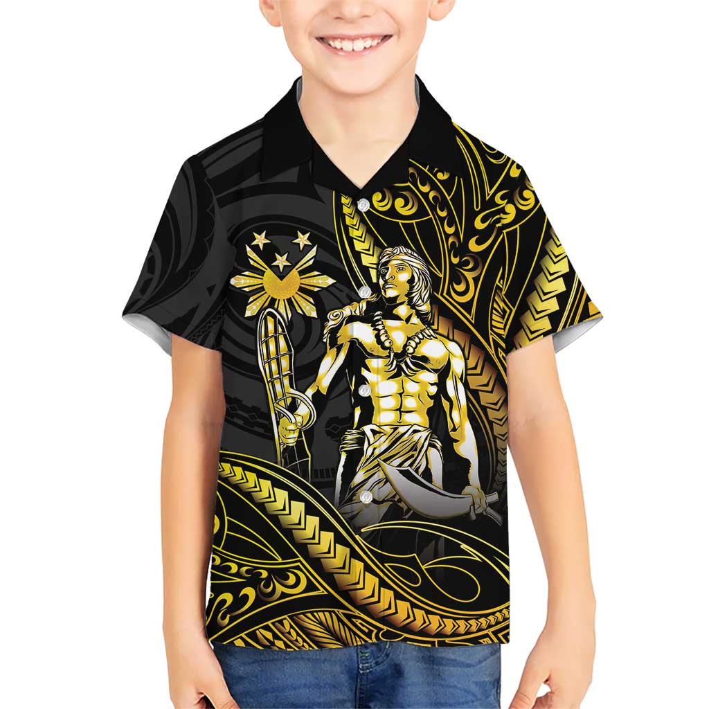 Filipinos Lapu Lapu Hero Family Matching Summer Maxi Dress and Hawaiian Shirt Gold Polynesian Tribal Tattoo LT05 Son's Shirt Gold - Polynesian Pride