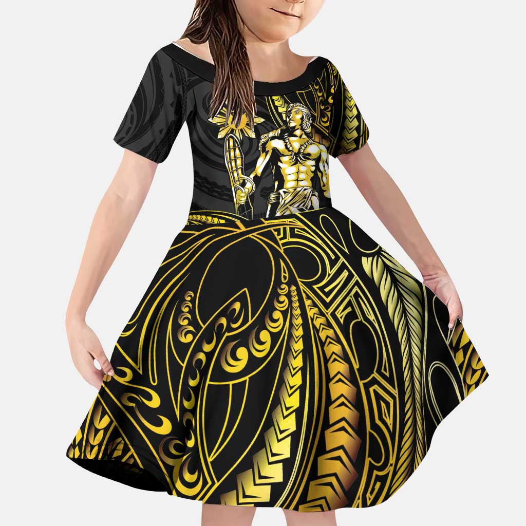 Filipinos Lapu Lapu Hero Family Matching Tank Maxi Dress and Hawaiian Shirt Gold Polynesian Tribal Tattoo LT05 Daughter's Dress Gold - Polynesian Pride