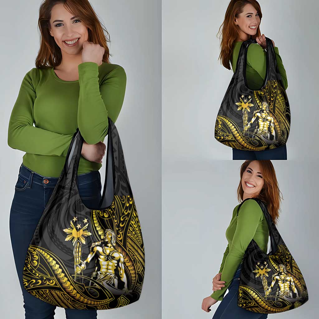 Filipinos Lapu Lapu Hero Grocery Bag Gold Polynesian Tribal Tattoo