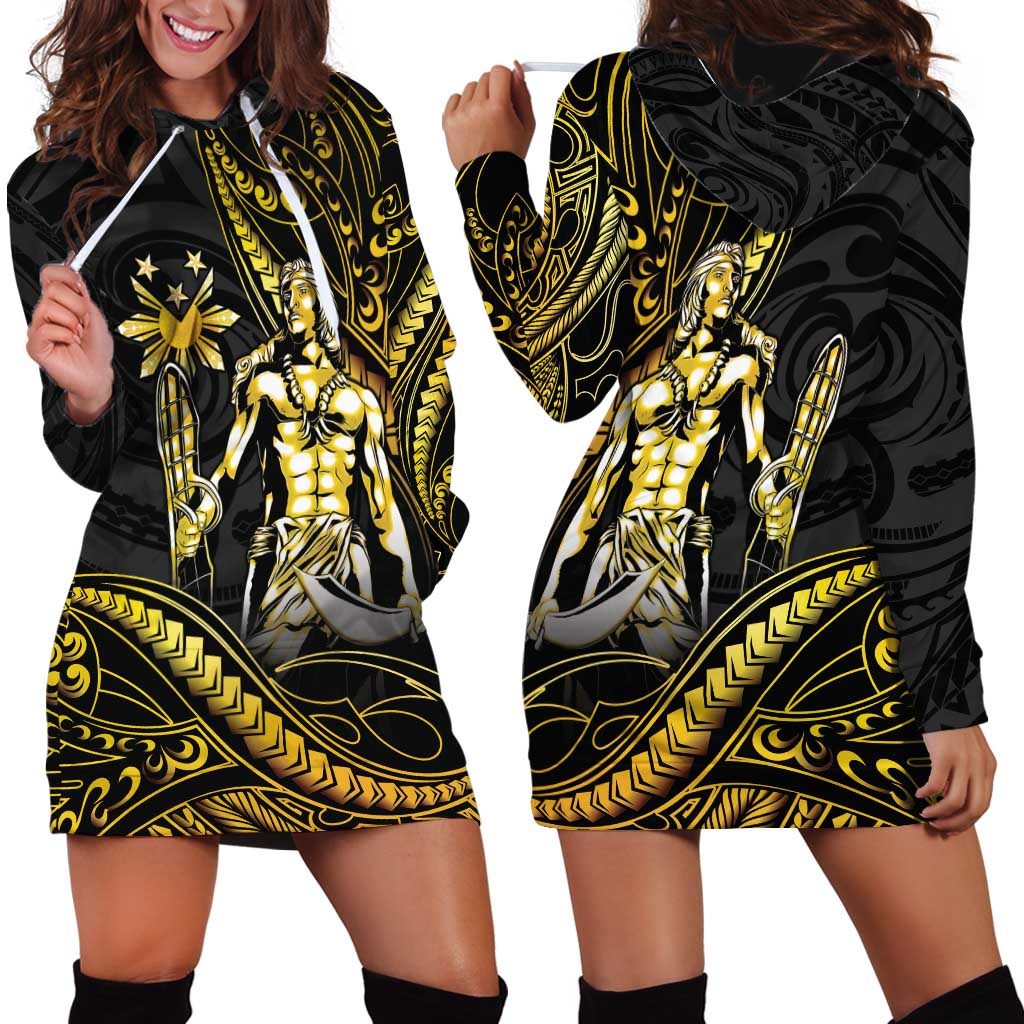 Filipinos Lapu Lapu Hero Hoodie Dress Gold Polynesian Tribal Tattoo LT05 - Polynesian Pride