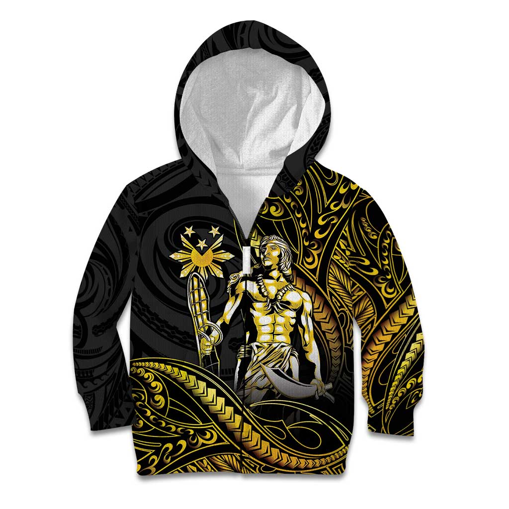 Filipinos Lapu Lapu Hero Kid Hoodie Gold Polynesian Tribal Tattoo LT05 Zip Hoodie Gold - Polynesian Pride