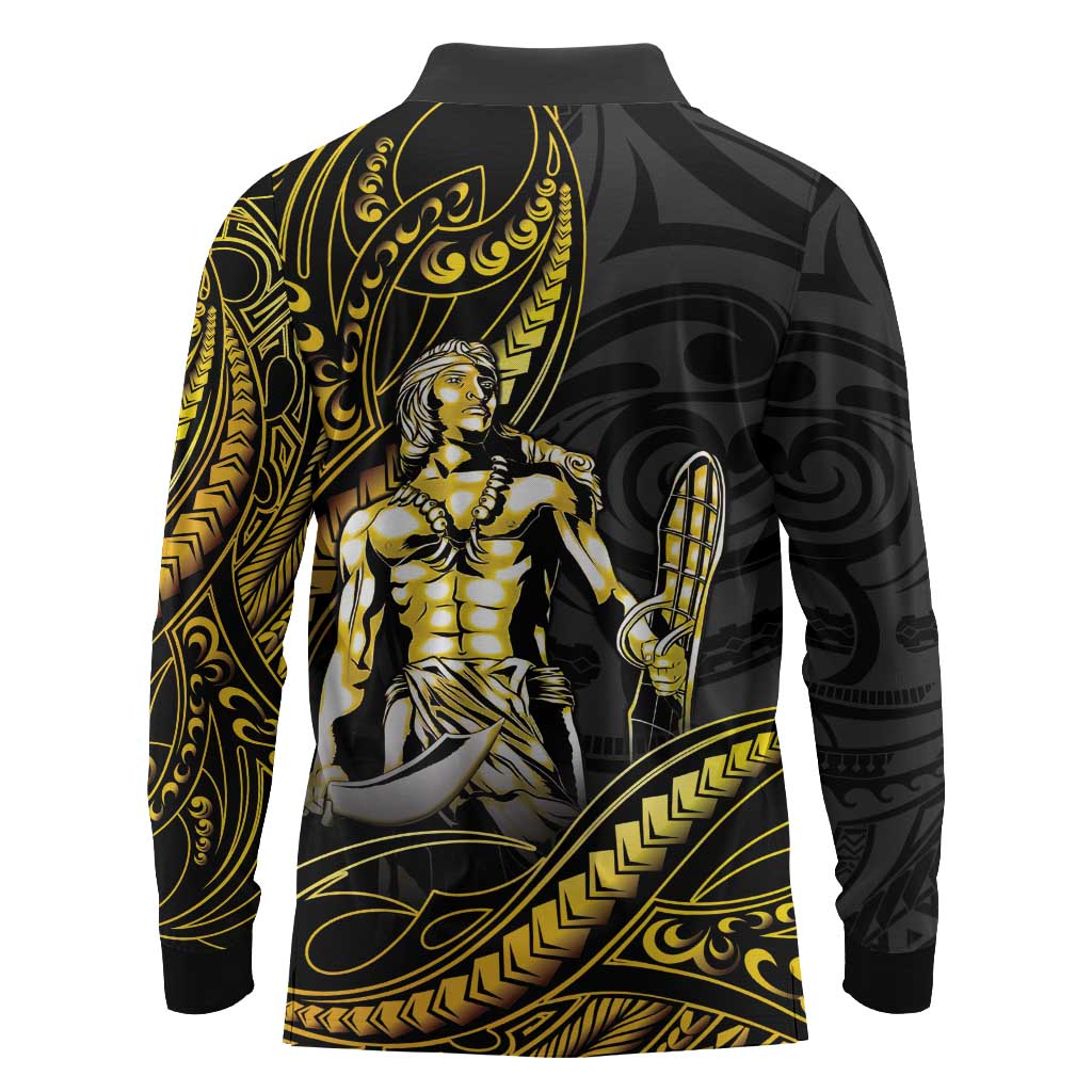 Filipinos Lapu Lapu Hero Long Sleeve Polo Shirt Gold Polynesian Tribal Tattoo